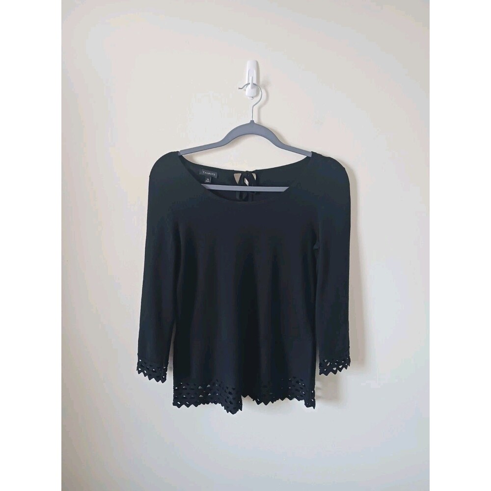 Talbots‎ Womens Knit Tunic Black Hem Top Lace Size XS